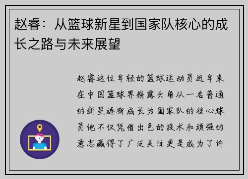 赵睿：从篮球新星到国家队核心的成长之路与未来展望